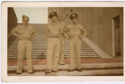 Four soldiers on steps (ddr-densho-368-530)