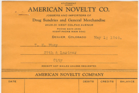 Invoices from the American Novelty Co. (ddr-densho-319-491)