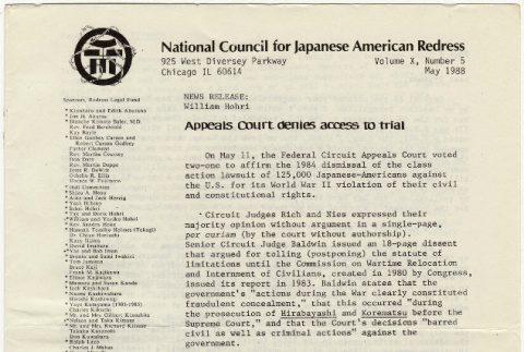 National Council for Japanese American Redress Vol. 10 No. 5 (ddr-densho-352-51)