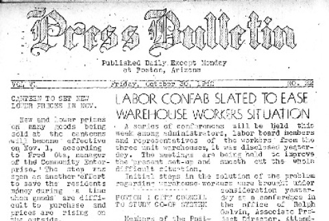 Poston Press Bulletin Vol. VI No. 22 (October 30, 1942) (ddr-densho-145-147)
