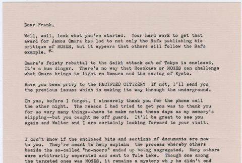 Letter to Frank Abe from Michi Weglyn (ddr-densho-122-387)