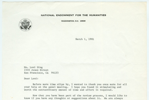 Letter from Mara Mayor to Loni Ding (ddr-densho-1007-1503)