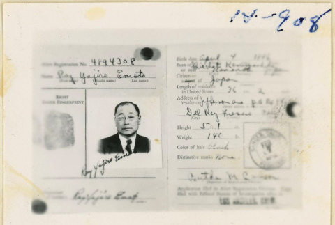 Alien registration card for Ray Emoto (ddr-densho-37-1966)