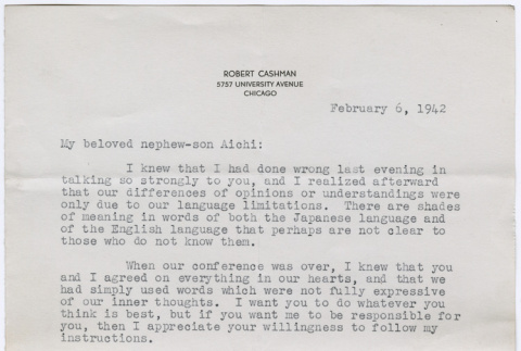 Letter from Robert Cashman to Ai Chih Tsai (ddr-densho-446-15)