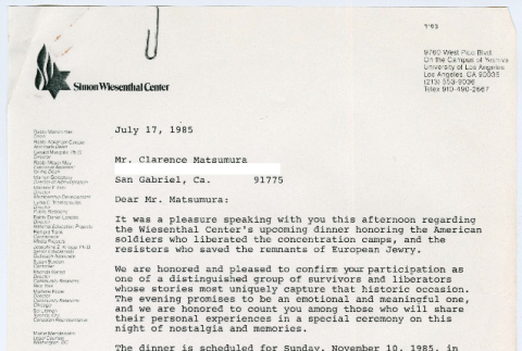 Letter from Lydia Triantopoules to Clarence (Cal) Matsumura (ddr-densho-1007-901)