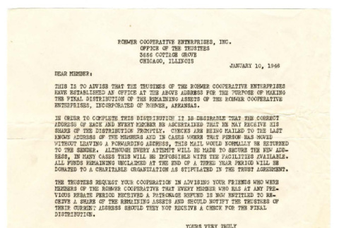 Letter from Rohwer Cooperative Enterprises Inc. to Tomeyo Okine, January 10, 1946 (ddr-csujad-5-129)