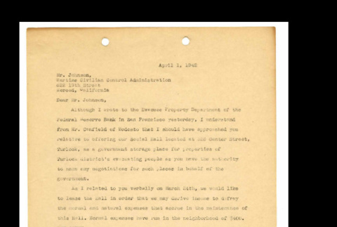 Letter from Tsuneo Iwata to Mr. Johnson, April 1, 1942 (ddr-csujad-46-6)