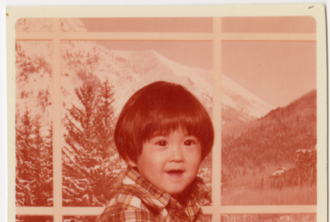 Portrait of child with mountain backdrop (ddr-densho-522-646)