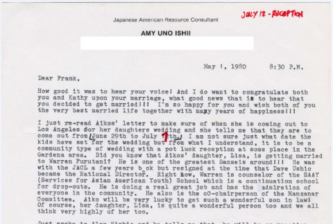 Letter to Frank Abe from Amy Ishii (ddr-densho-122-217)