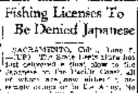 Fishing Licenses To Be Denied Japanese (June 6, 1943) (ddr-densho-56-926)