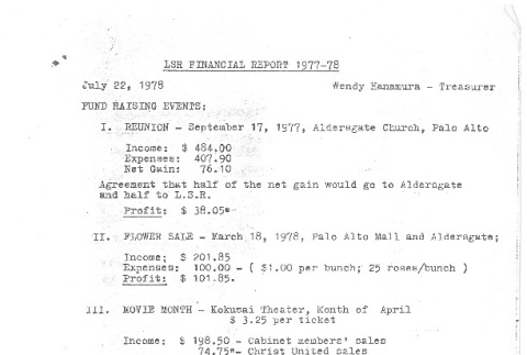 1977-1978 Lake Sequoia Retreat financial report (ddr-densho-336-1277)