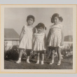Leslie and Susan Shiomi with unidentified girl standing in yard (ddr-densho-522-492)