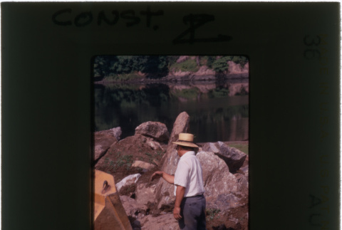 Kaneji Domoto directing construction of a rock garden (ddr-densho-377-905)