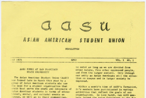 AASU Newsletter Vol. 1 No. 1 May 1974 (ddr-densho-444-125)