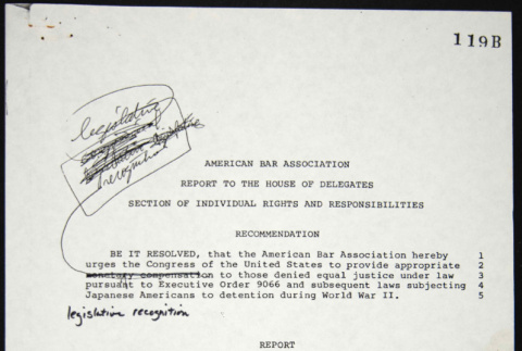 American Bar Association Report to the House of Delegates Section of Individual Rights and Responsibilities (ddr-chijacl-1-92)