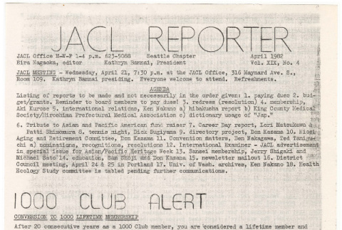 Seattle Chapter, JACL Reporter, Vol. XIX, No. 4, April 1982 (ddr-sjacl-1-308)