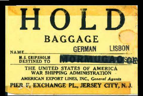 Label used for repatriation baggage (ddr-csujad-55-1490)