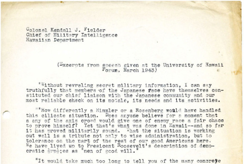 Excerpts from speech given at the University of Hawaii Forum, March 1943 (ddr-csujad-19-3)