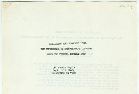 Evacuation and Economic Loss: The Experience of Sacramento's Japanese with the Federal Reserve Bank (ddr-densho-1007-1500)