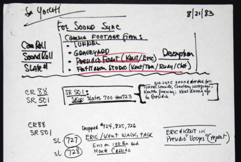 Sound sync notes (ddr-densho-1007-1076)