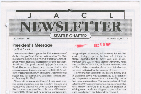 Seattle Chapter, JACL Reporter, Vol. 28, No. 12, December 1991 (ddr-sjacl-1-534)