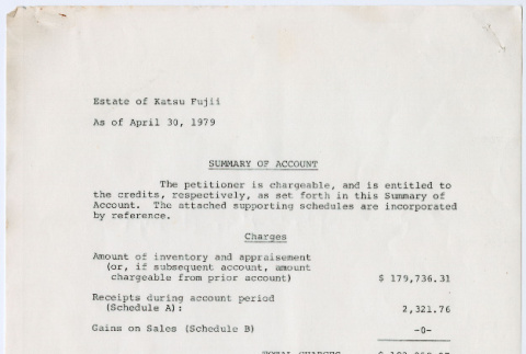 Summary of  Estate of Katsu Fujii (ddr-densho-578-39)