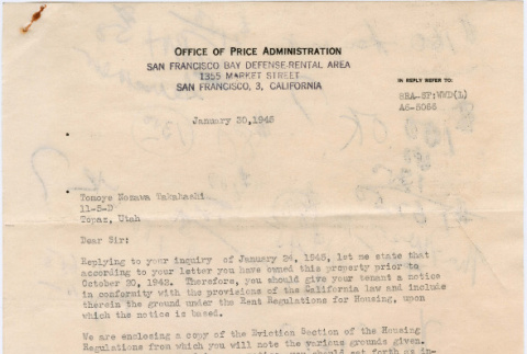 Letter from Walter Derr, Office of Price Administration, to Tomoye Takahashi (ddr-densho-410-580)