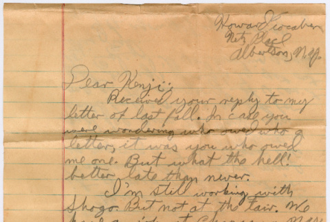 Letter from Howard [Tocaban] to Kaneji Domoto (ddr-densho-377-3034)