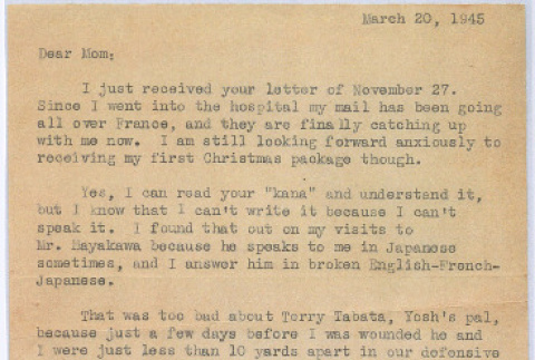 Letter from Saburo Kitagawa to his mother with a church program (ddr-densho-539-64)