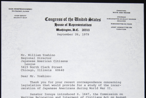 Letter to William Yoshino from Dan Rostenkowski (ddr-chijacl-1-424)