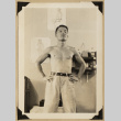 Frank Eya in his barrack (ddr-densho-542-557)