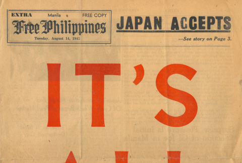 Front page of Free Philippine newspaper with headline 