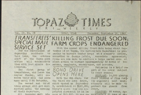 Topaz Times Vol. IV No. 33 (September 16, 1943) (ddr-densho-142-213)