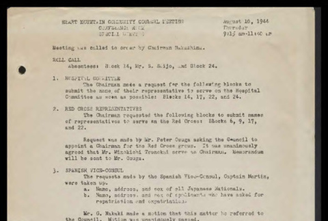 Minutes from the Heart Mountain Community Council meeting, August 10, 1944 (ddr-csujad-55-595)