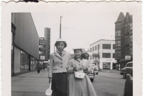 Two girls standing on Clark Street (ddr-densho-409-21)