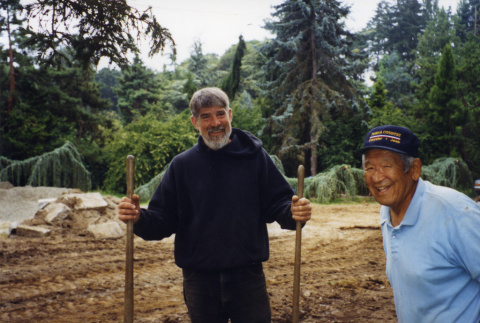 Oz and Tom on site of Stroll Garden construction (ddr-densho-354-1821)
