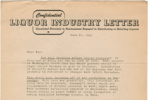 Liquor Industry Letter (ddr-densho-319-599)
