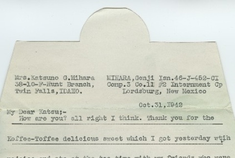 Letter from Issei man to wife (October 31, 1942) (ddr-densho-140-145)