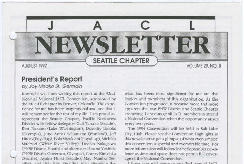 Seattle Chapter, JACL Reporter, Vol. 29, No. 8, August 1992 (ddr-sjacl-1-539)