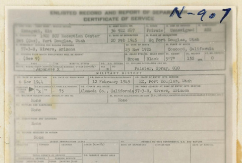 Enlisted record and report of separation for Kin Kanagaki (ddr-densho-37-1823)