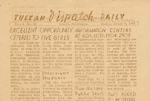 Tulean Dispatch Vol. 6 No. 20 (August 9, 1943) (ddr-densho-65-270)