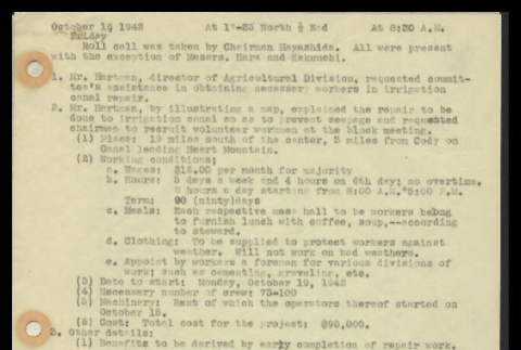 Minutes from the Heart Mountain Block Chairmen meeting, October 16, 1942 (ddr-csujad-55-291)
