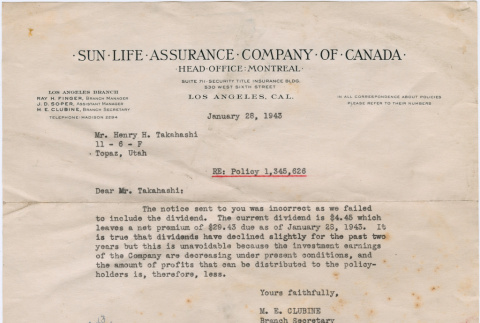 Note from Sun Life Insurance Company (ddr-densho-410-66)