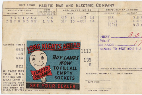 Receipt for Pacific Gas and Electric bill (ddr-densho-422-436)