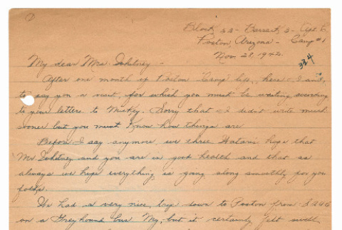 [ Letter to Mrs. Whitney from Alma Fukuda | November 28, 1942 ] (ddr-janm-22-82)