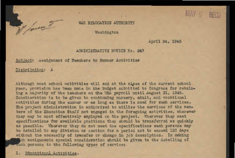 Administrative notice, no. 247 (April 24, 1945) (ddr-csujad-55-1669)