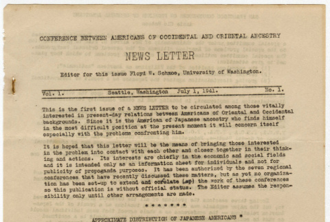 Newsletter from Conference between Americans of Occidental and Oriental Ancestry (ddr-densho-356-837)