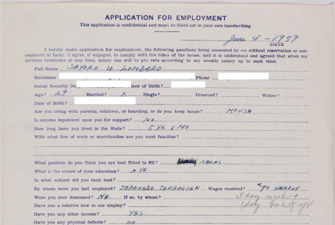 Employment application (ddr-densho-424-460)