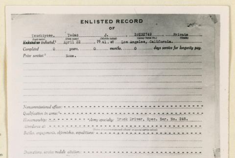 Enlisted record of Tadao Tsuchiyose (ddr-densho-37-1890)