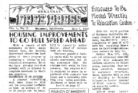 Manzanar Free Press Vol. I No. 33 (July 7, 1942) (ddr-densho-125-33)